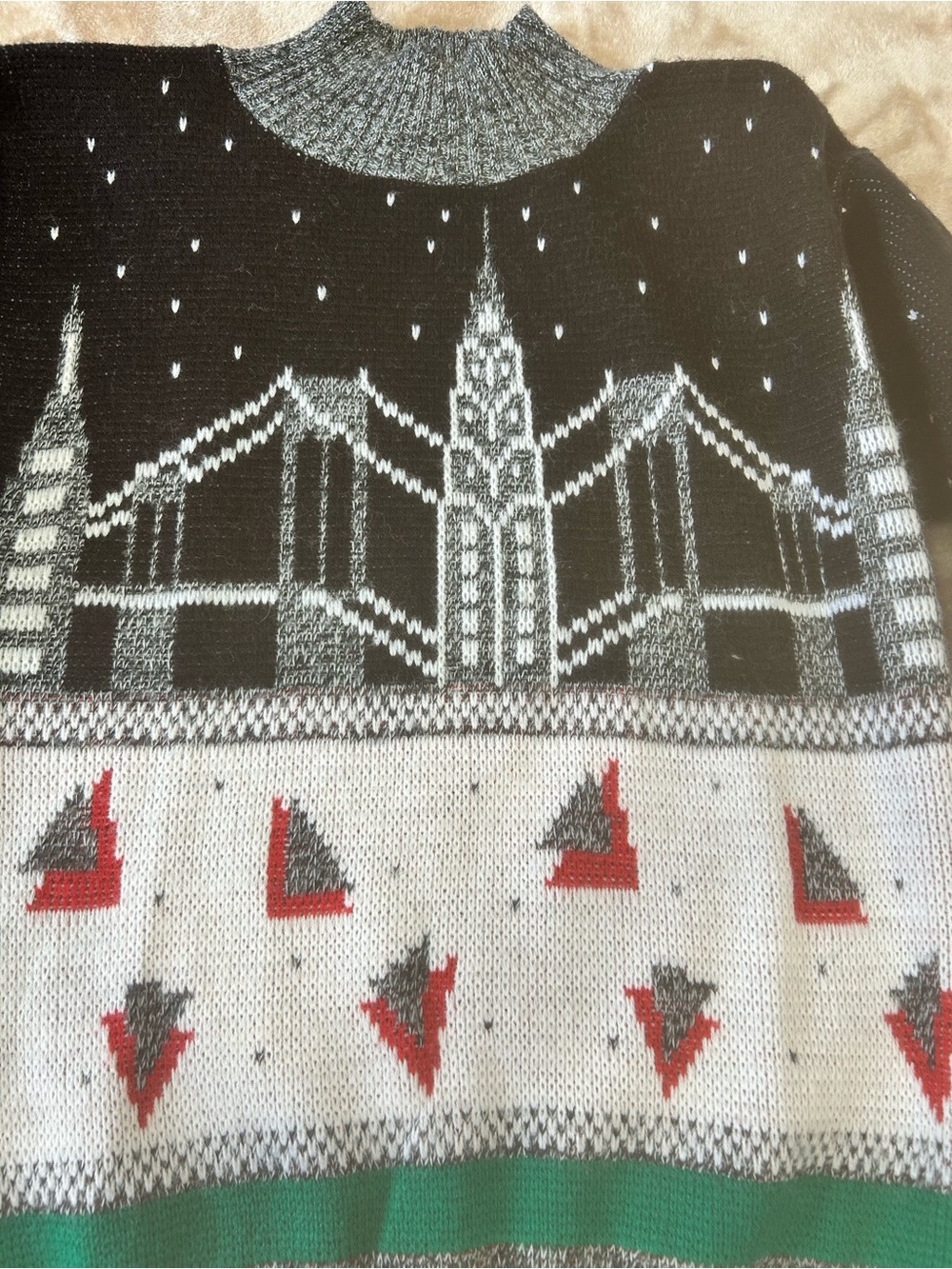 Vintage Justin Allen Womens S NYC Skyline ugly Christmas Sweater Made USA multi - Picture 9 of 9